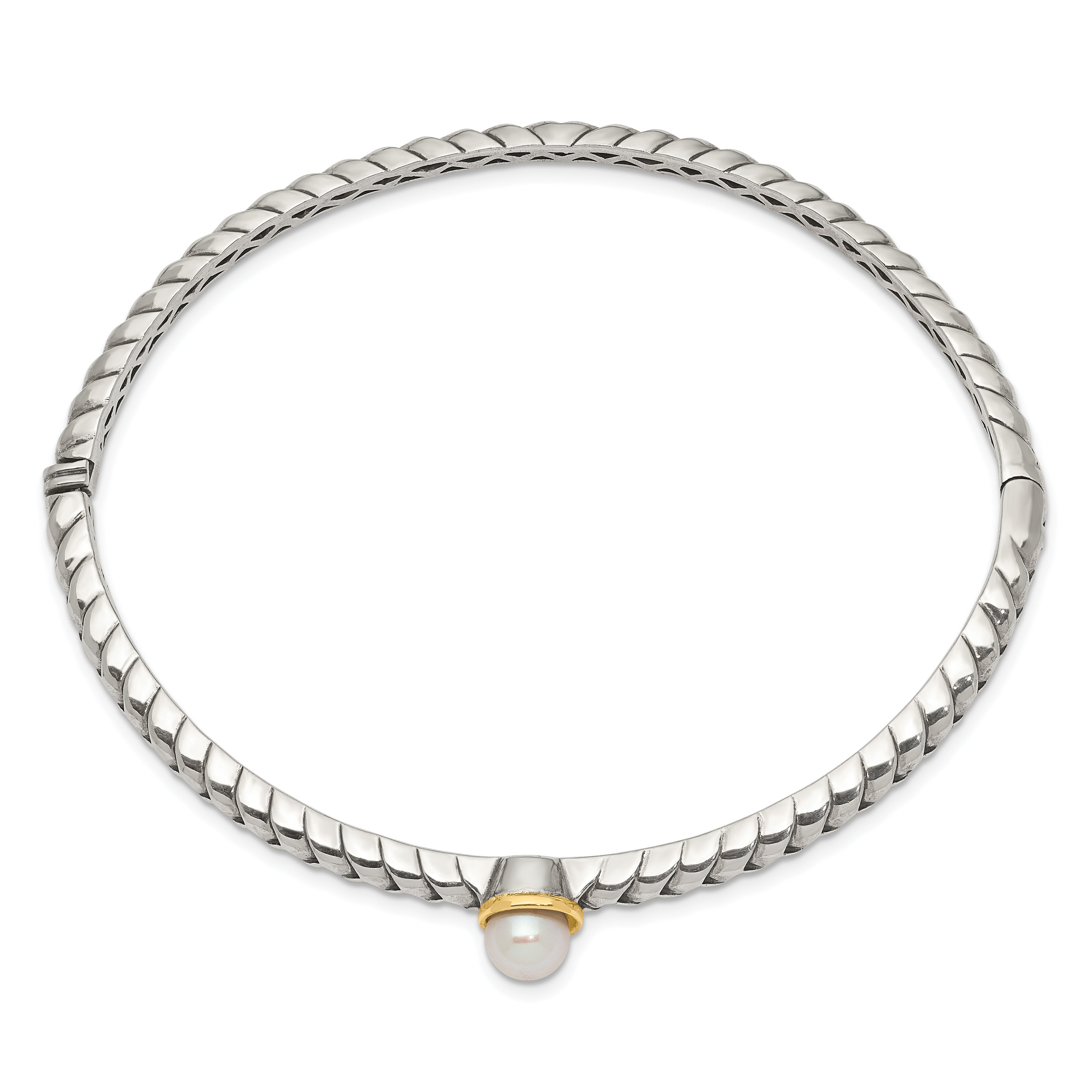Sophia Jewelers Sterling Silver 14K Gold Freshwater Pearl Hinged Bangle Secondary image