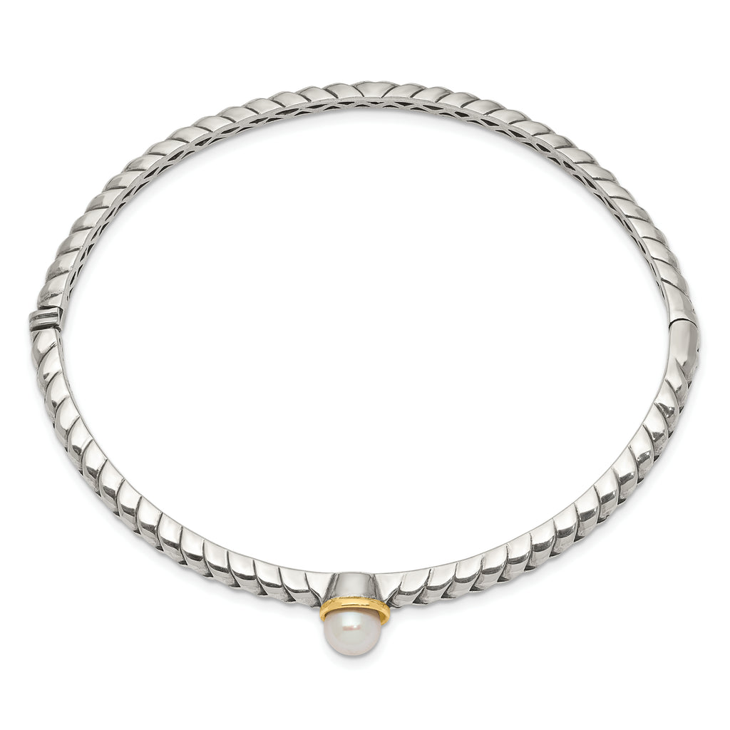 Sophia Jewelers Sterling Silver 14K Gold Freshwater Pearl Hinged Bangle