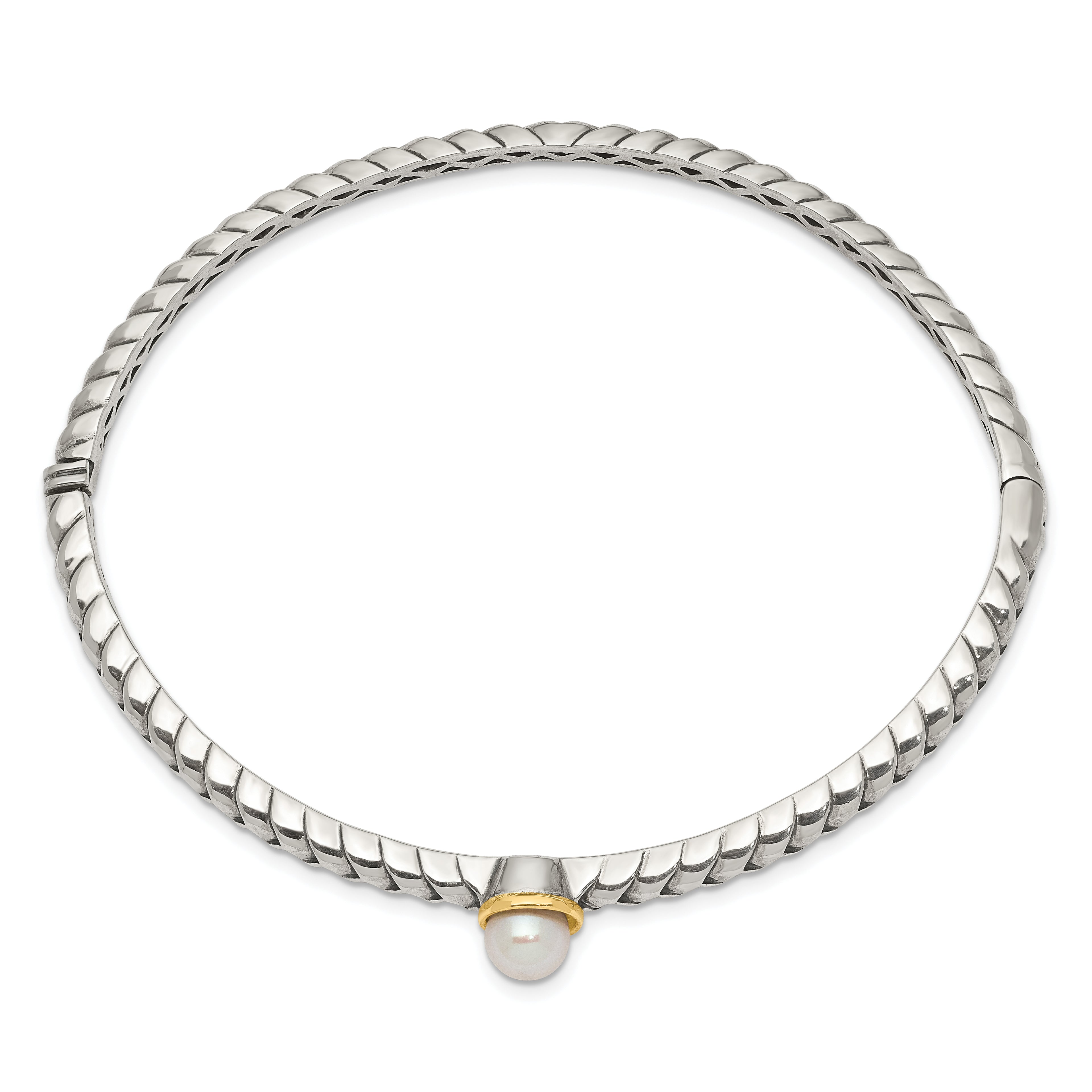 Sophia Jewelers Sterling Silver 14K Gold Freshwater Pearl Hinged Bangle