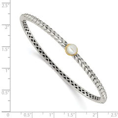 Shey Couture Sterling Silver with 14K Accent 6mm FW Cultured Pearl Hinged Bangle Bracelet