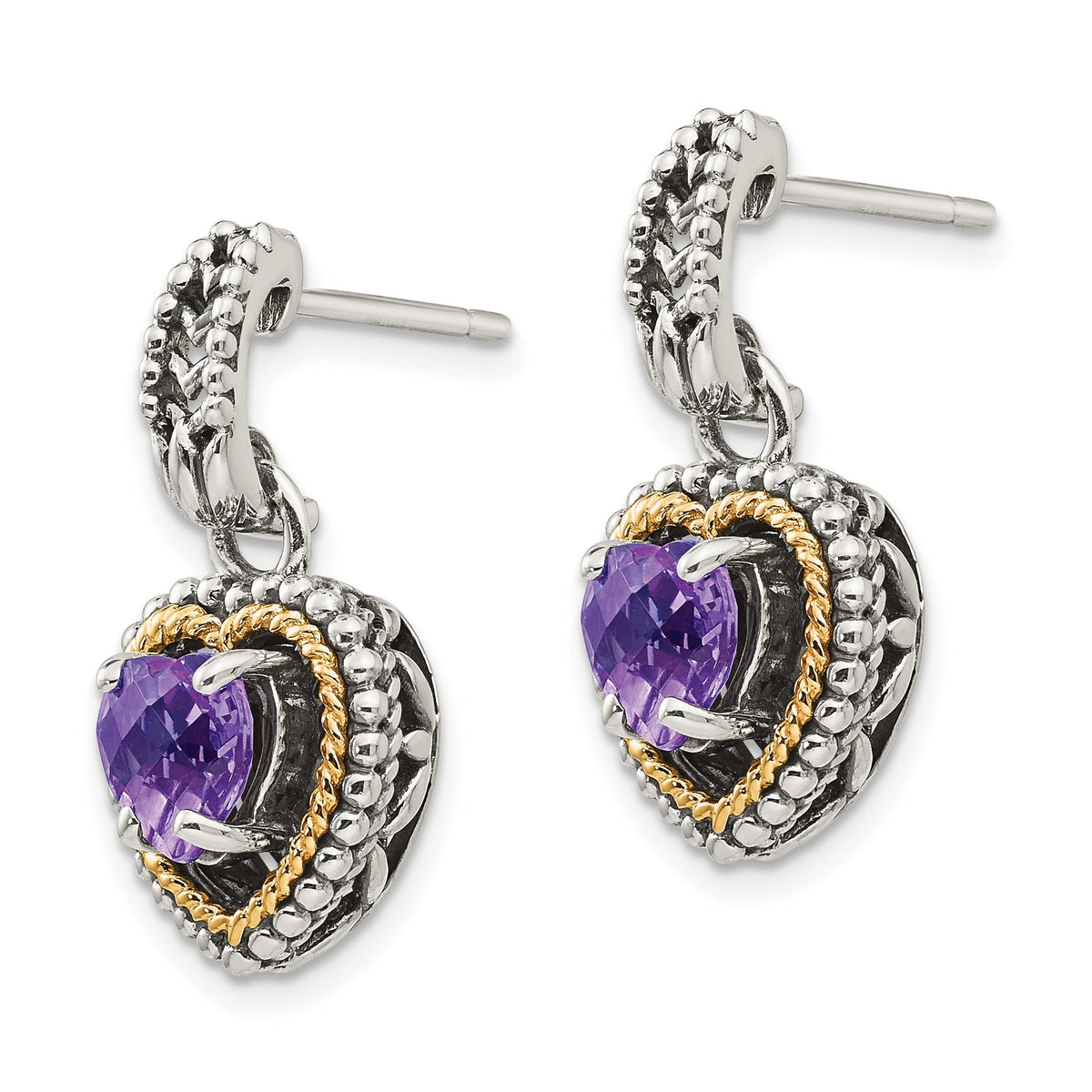 Amethyst Heart Dangle Earrings in Sterling Silver, 6mm - Sophia Jewelers