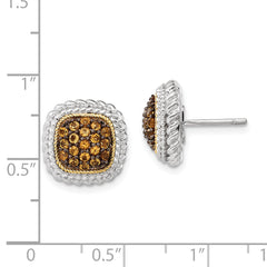 Sterling Silver 14K Gold Citrine Cluster Earrings with Black Rhodium Finish