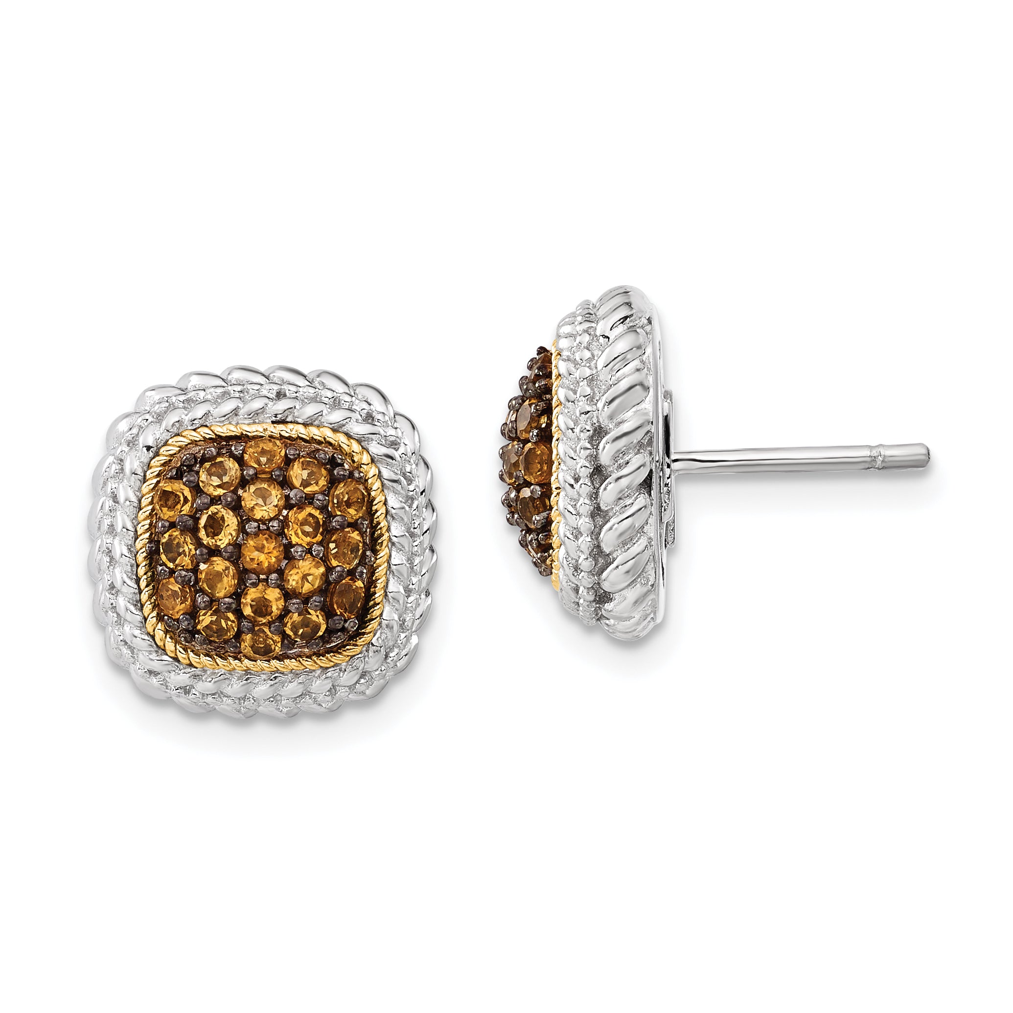 Sterling Silver w/14k and Black Rhodium Citrine Post Earrings