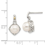 Sophia Jewelers Sterling Silver 14K Gold Accented Pearl and Diamond Dangle Earrings