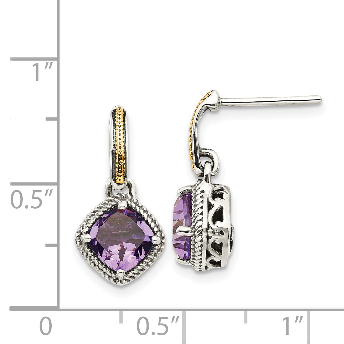 Sophia Jewelers Sterling Silver & 14K Gold Amethyst Dangle Earrings