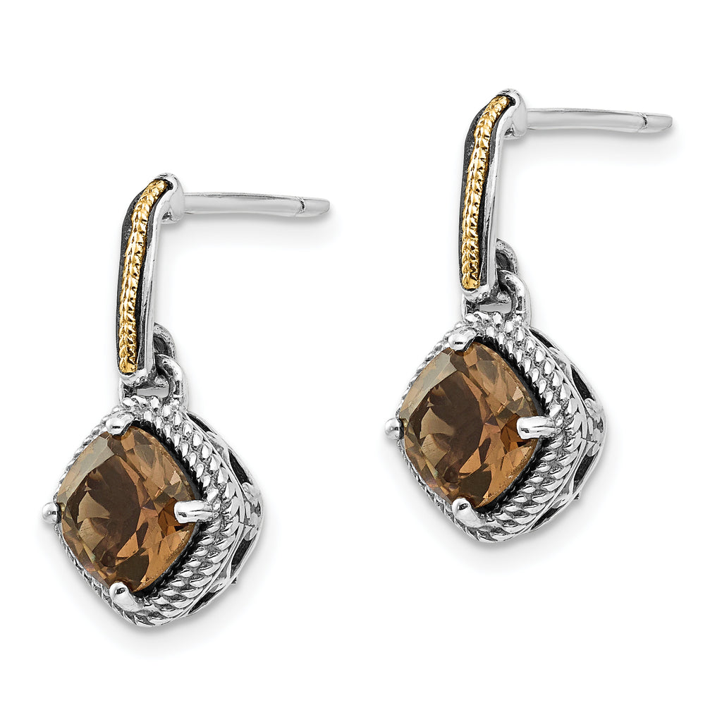 Shey Couture Sterling Silver 14K Accent Cushion Smoky Quartz Dangle Earrings