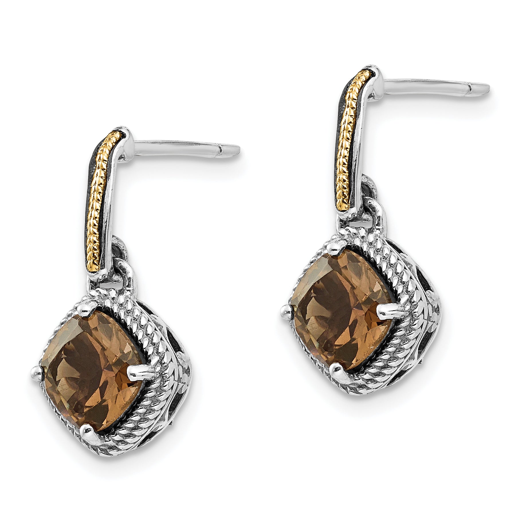 Shey Couture Sterling Silver 14K Accent Cushion Smoky Quartz Dangle Earrings