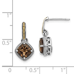 Shey Couture Sterling Silver with 14K Accent Antiqued Cushion Smoky Quartz Post Dangle Earrings