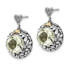 Sophia Jewelers Sterling Silver 14K Gold Green Quartz Dangle Earrings