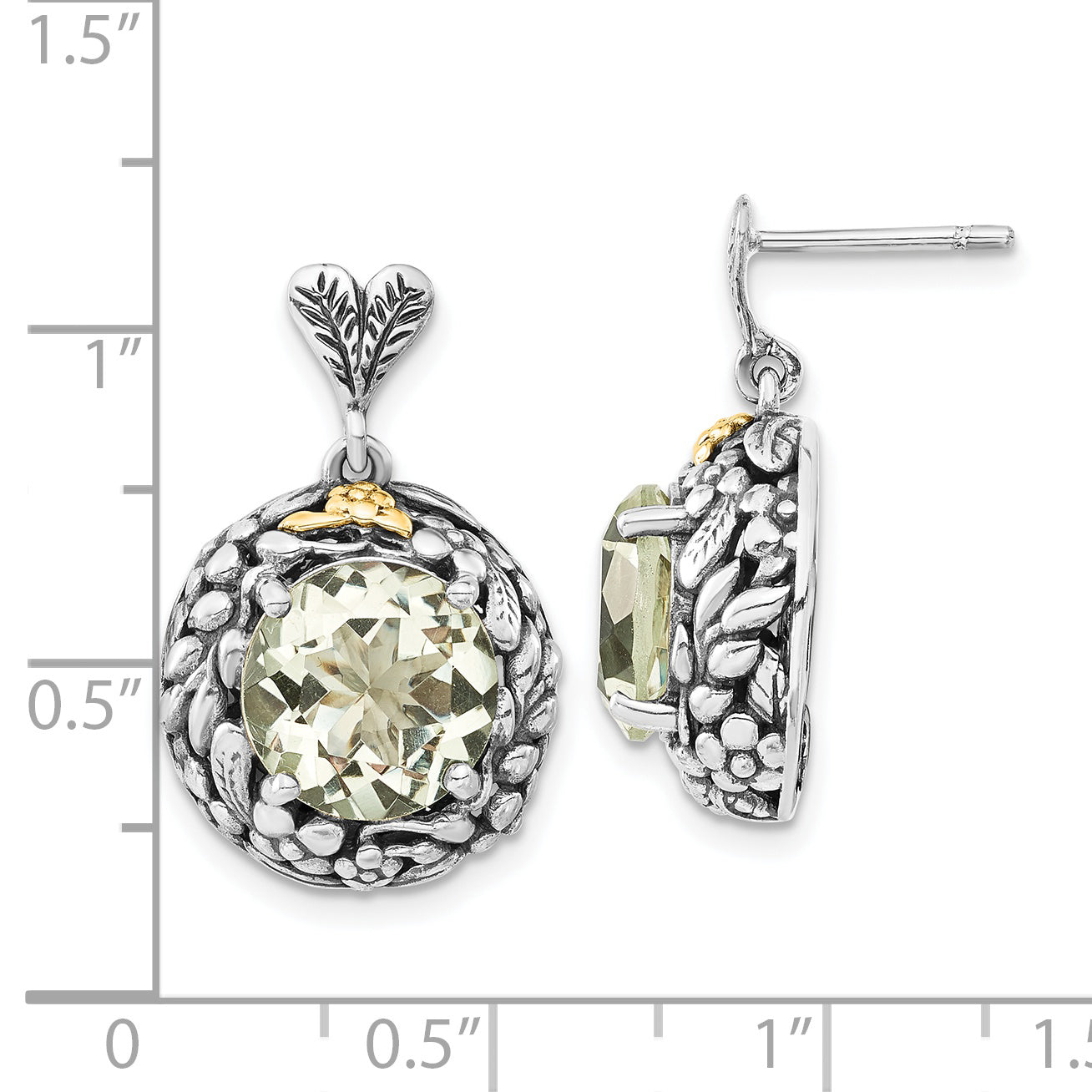 Sophia Jewelers Sterling Silver 14K Gold Green Quartz Dangle Earrings