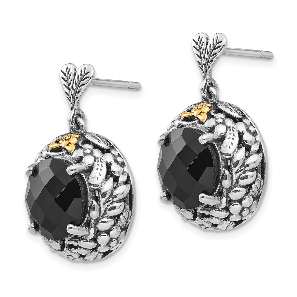 Sophia Jewelers Sterling Silver 14K Gold Onyx Dangle Earrings Vintage Elegance