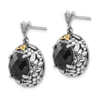 Sophia Jewelers Sterling Silver 14K Gold Onyx Dangle Earrings Vintage Elegance
