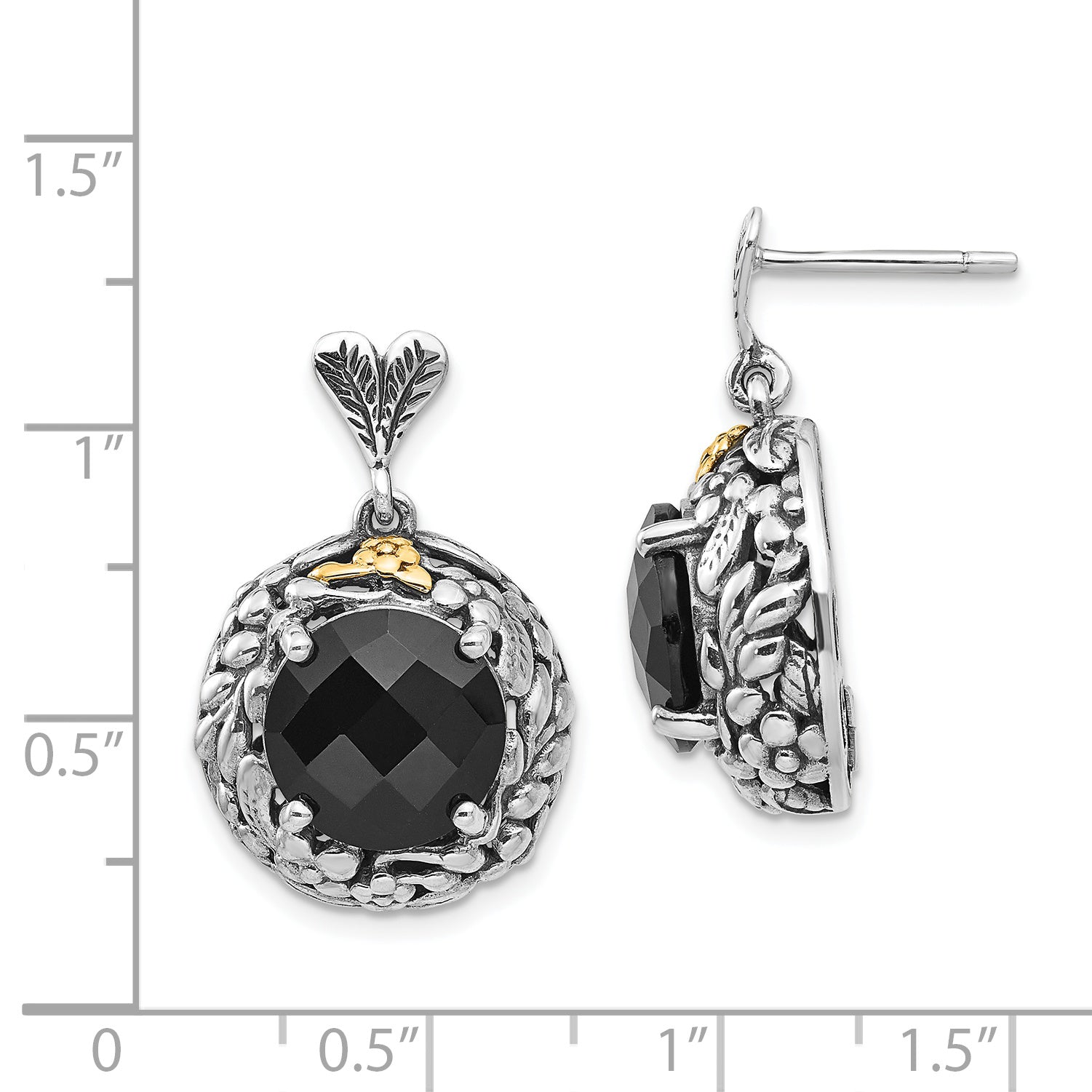 Sophia Jewelers Sterling Silver 14K Gold Onyx Dangle Earrings Vintage Elegance