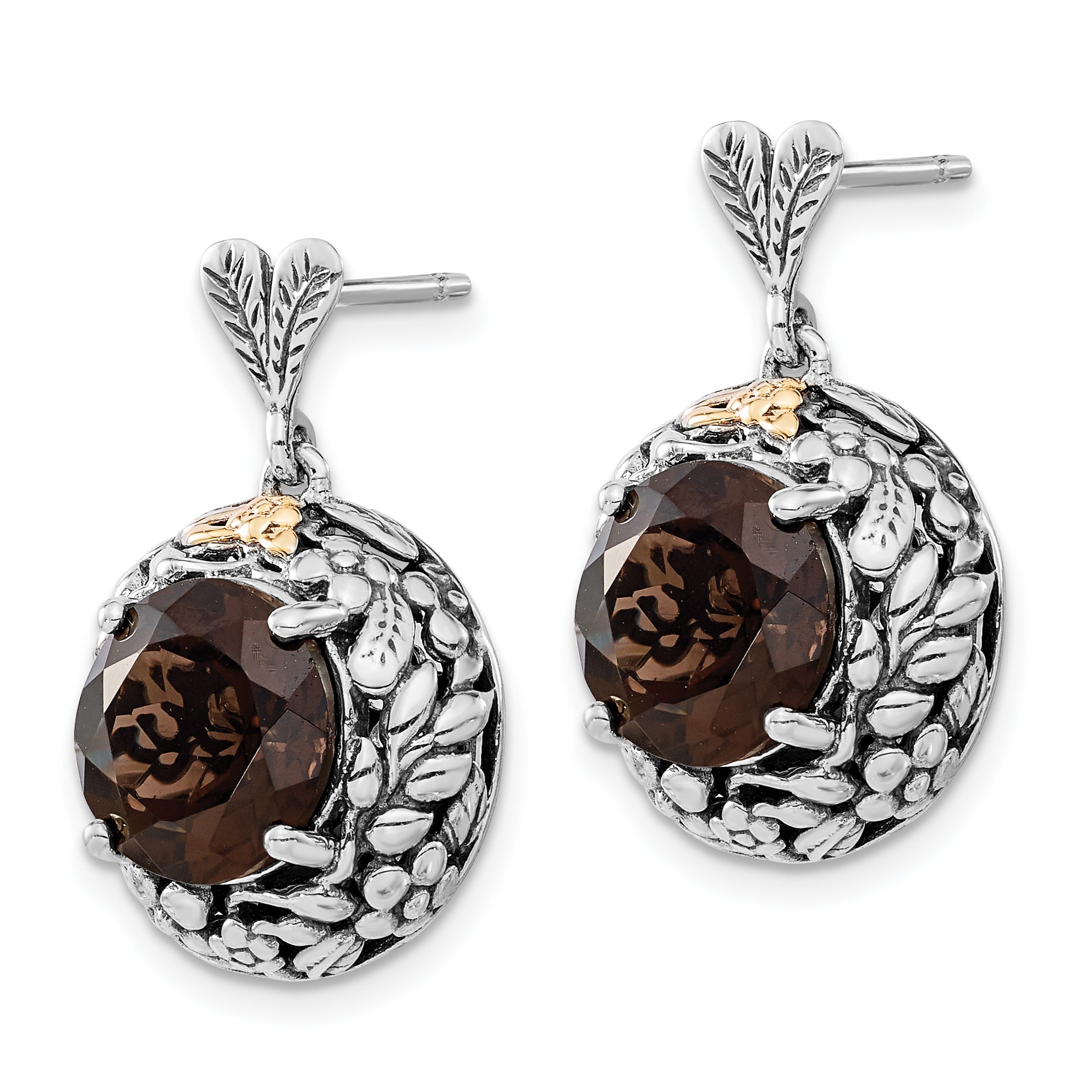 Sophia Jewelers Sterling Silver 14K Gold Smoky Quartz Dangle Earrings Secondary image