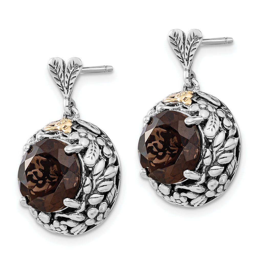 Sophia Jewelers Sterling Silver 14K Gold Smoky Quartz Dangle Earrings