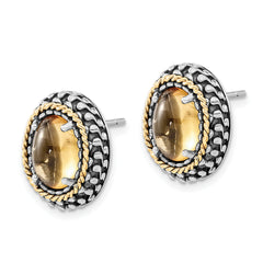 Sophia Jewelers Sterling Silver 14K Gold Citrine Oval Earrings