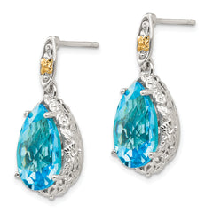 Sophia Jewelers Sterling Silver 14K Gold Blue Topaz Dangle Earrings