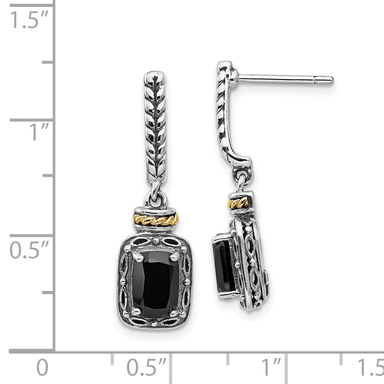 Sophia Jewelers Sterling Silver 14K Gold Onyx Dangle Earrings Vintage Elegance