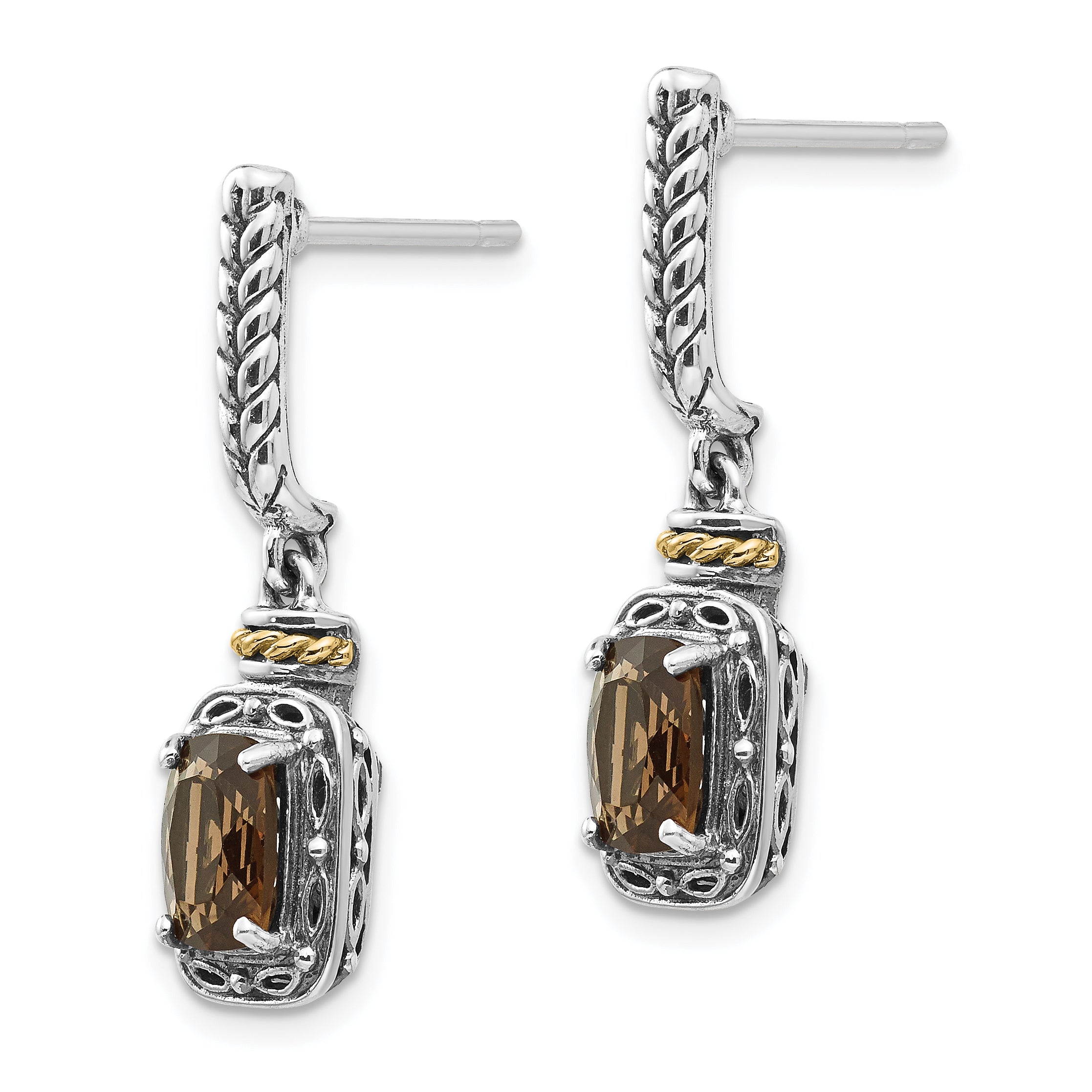 Shey Couture Sterling Silver 14K Smoky Quartz Dangle Earrings Vintage Elegance