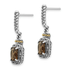 Shey Couture Sterling Silver 14K Smoky Quartz Dangle Earrings Vintage Elegance