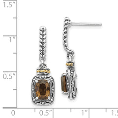Shey Couture Sterling Silver 14K Smoky Quartz Dangle Earrings Vintage Elegance