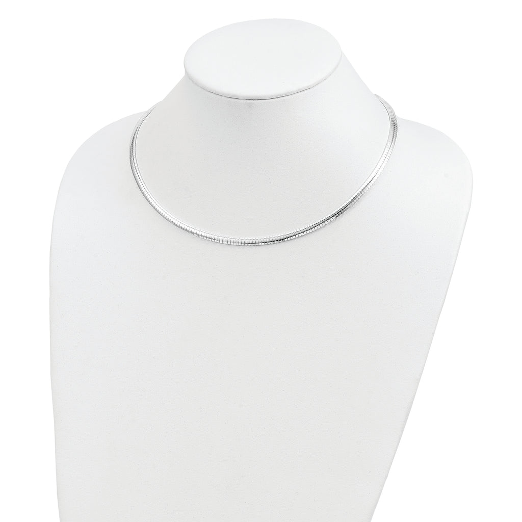 Sterling Silver 925 Omega Necklace, 18 Inch, 4mm Width, Polished Finish, Lobster Clasp