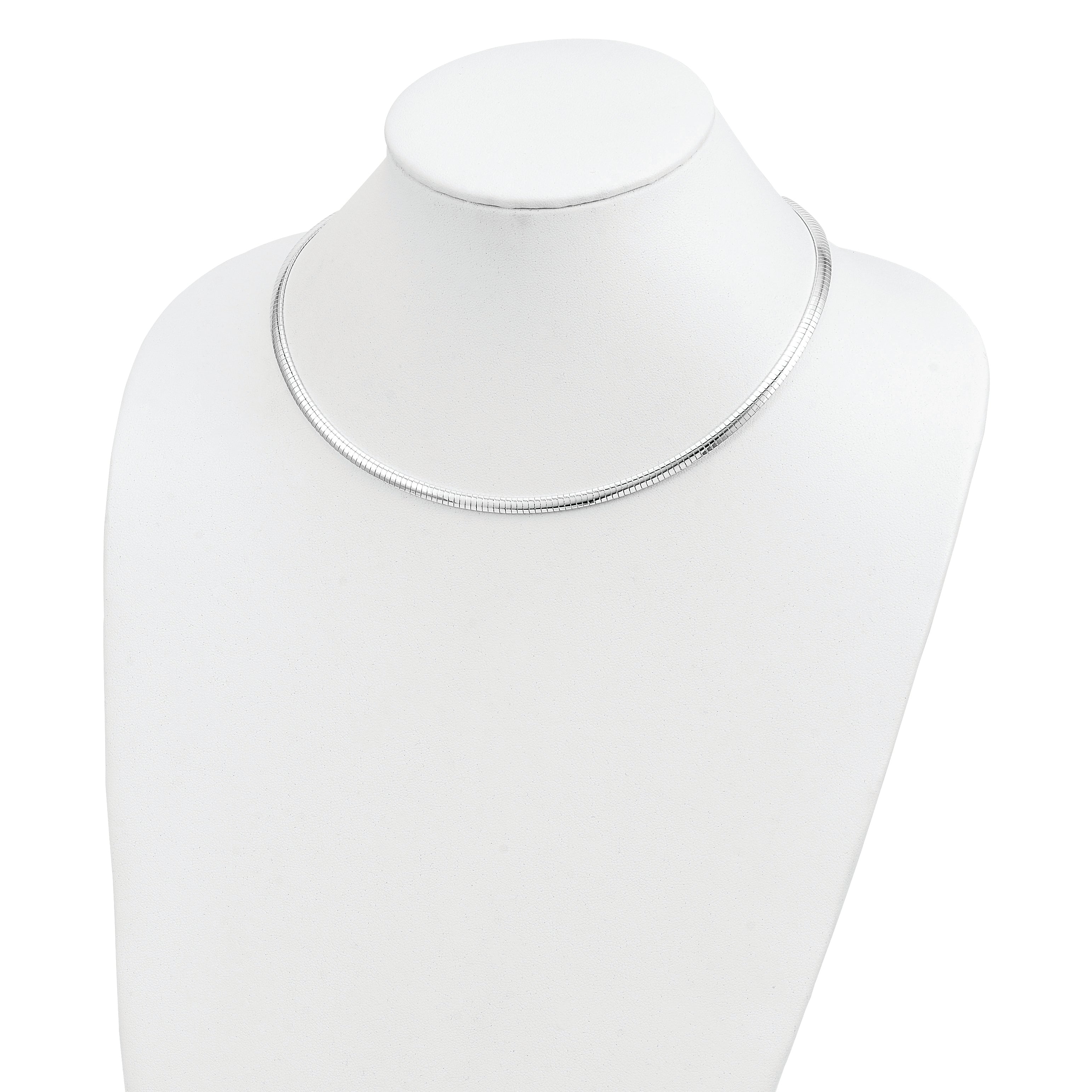 Sterling Silver 925 Omega Necklace, 18 Inch, 4mm Width, Polished Finish, Lobster Clasp