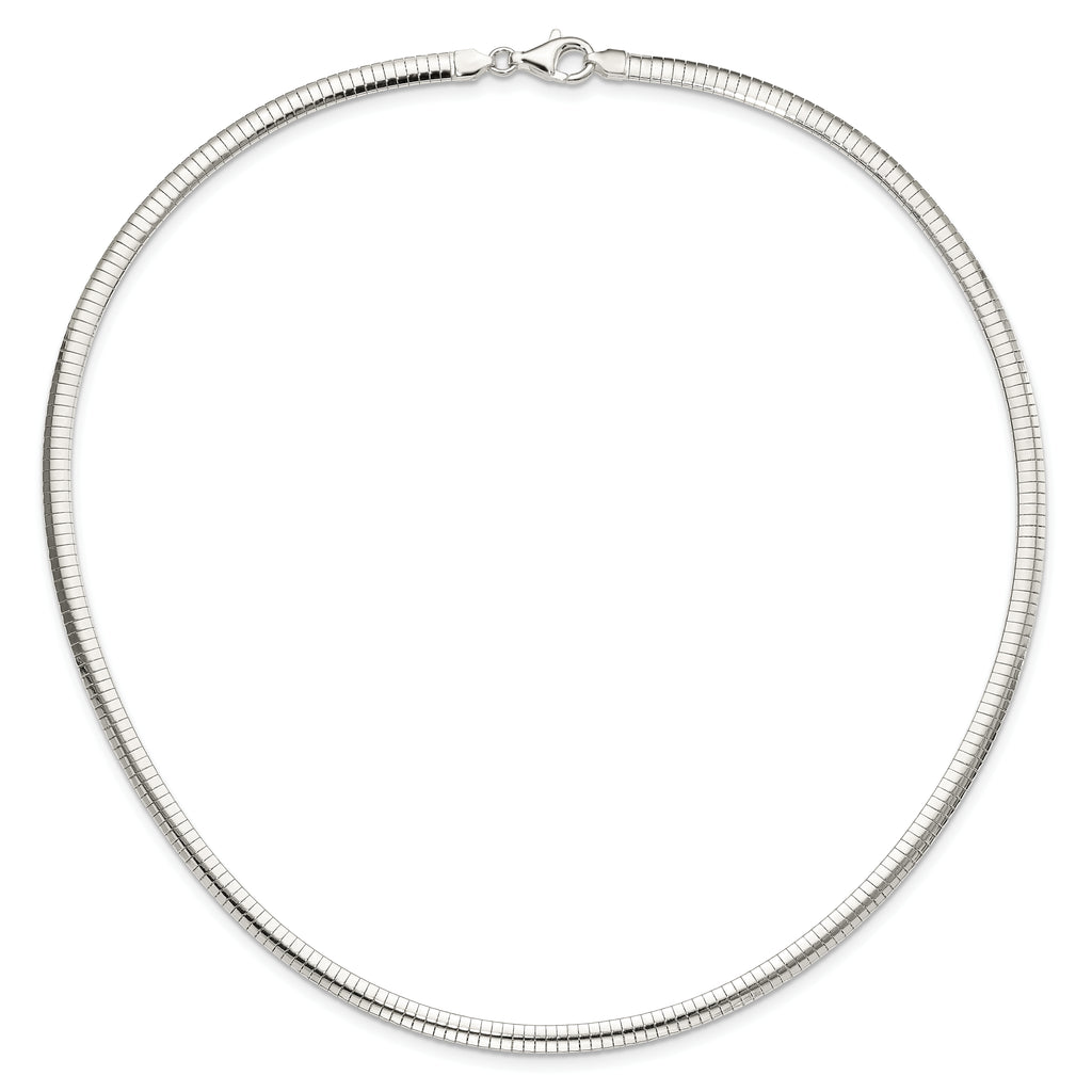 Sterling Silver 925 Omega Necklace, 18 Inch, 4mm Width, Polished Finish, Lobster Clasp