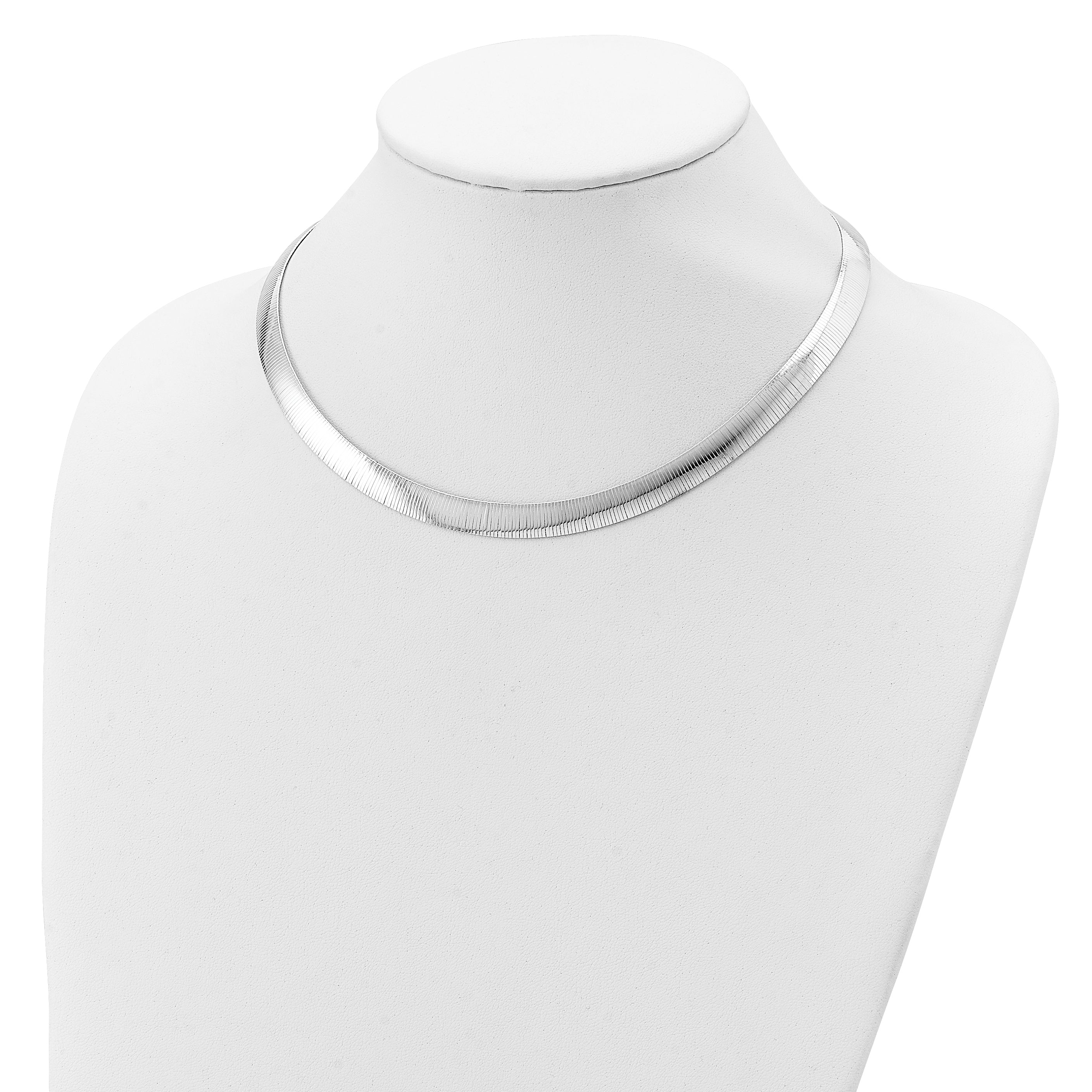 Sterling Silver 925 Reversible Polished Omega Necklace 17 Diamond-Cut
