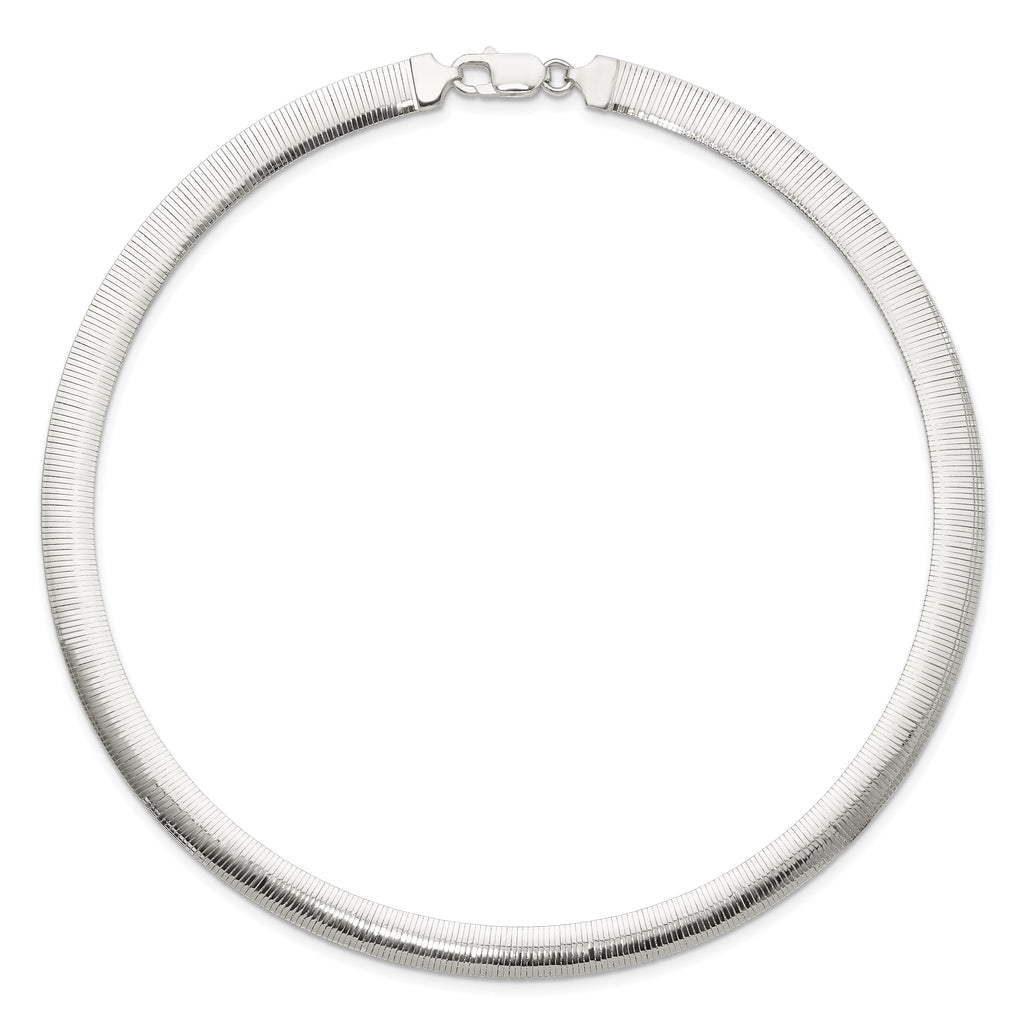 Sterling Silver 925 Reversible Polished Omega Necklace 17 Diamond-Cut