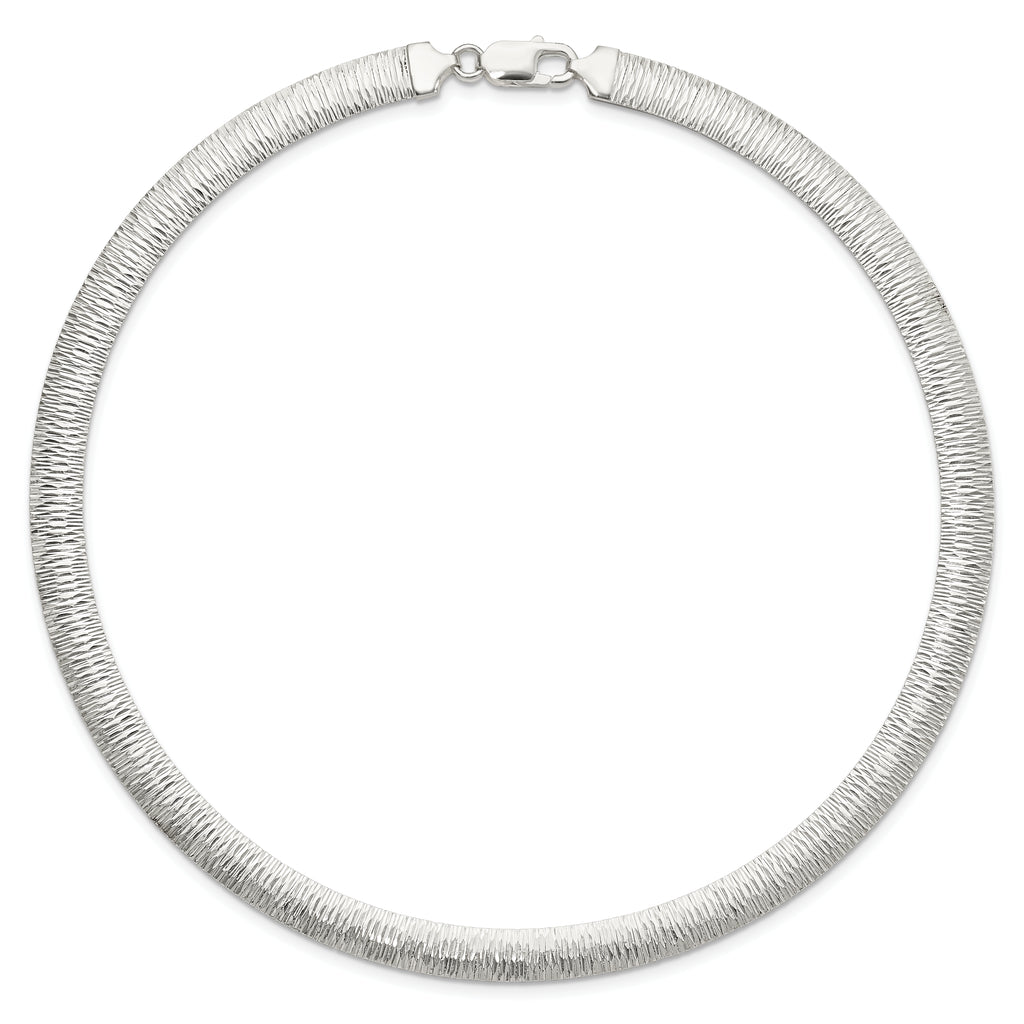Sterling Silver 925 Reversible Polished Omega Necklace 17 Diamond-Cut
