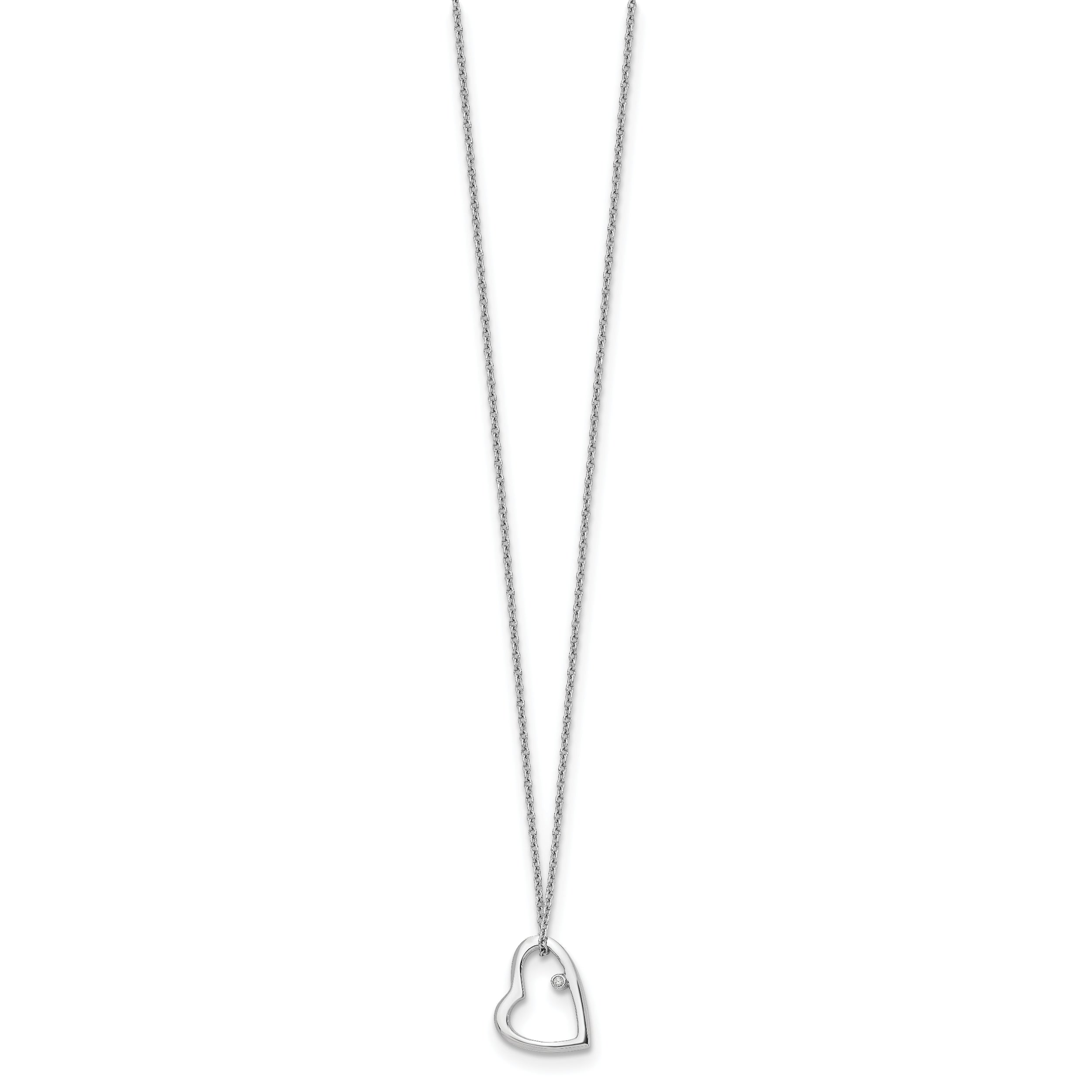 Sophia Jewelers Sterling Silver Diamond Heart Necklace with Polished Rhodium Finish