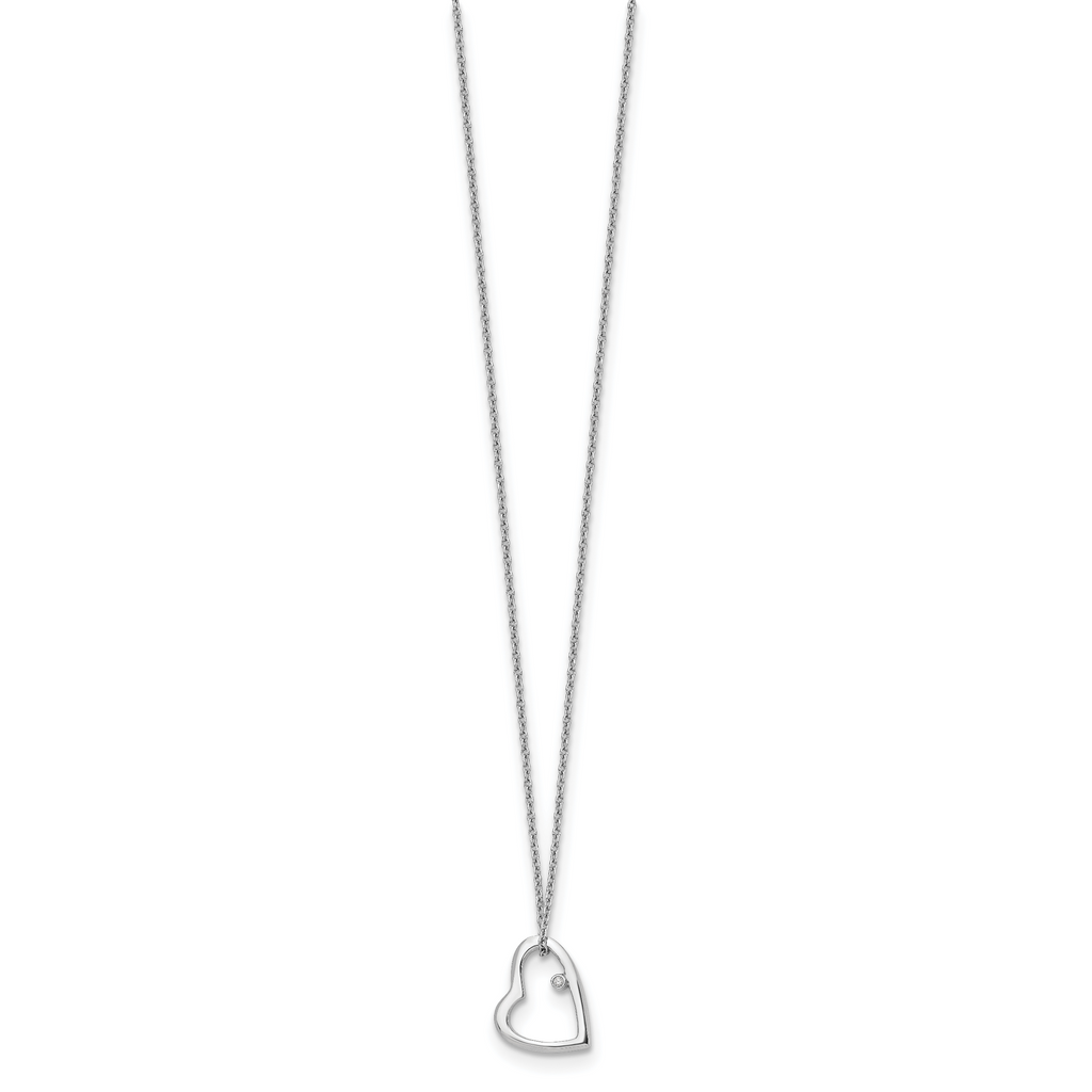 Sophia Jewelers Sterling Silver Diamond Heart Necklace with Polished Rhodium Finish