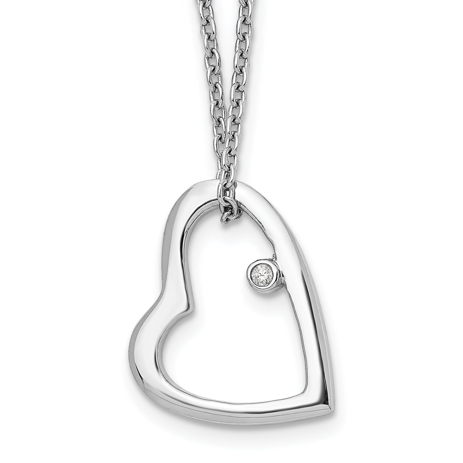 White Ice Sterling Silver Rhodium-plated 18 Inch Diamond Open Heart Necklace with 2 Inch Extender Main image