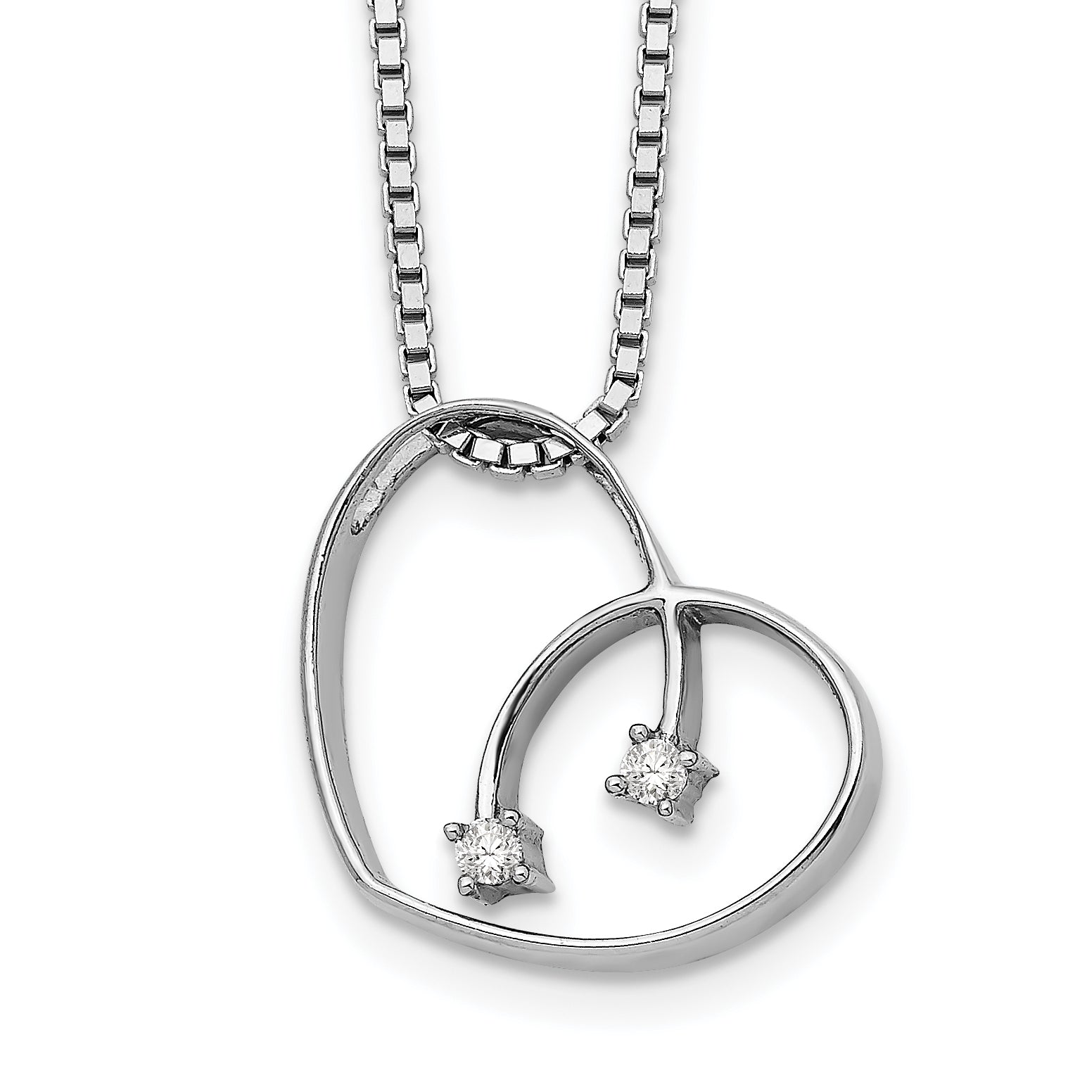 White Ice Sterling Silver Rhodium-plated 18 Inch Diamond Open Heart Necklace with 2 Inch Extender Main image