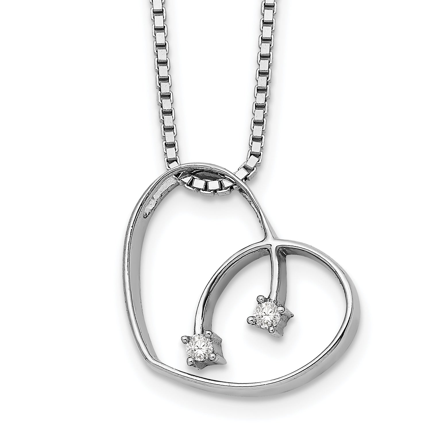 White Ice Sterling Silver Rhodium-plated 18 Inch Diamond Open Heart Necklace with 2 Inch Extender