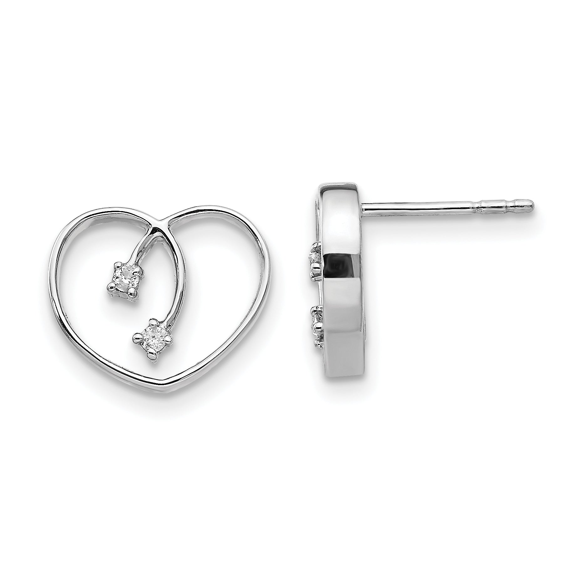 White Ice Sterling Silver Rhodium-plated Diamond Heart Post Earrings Main image