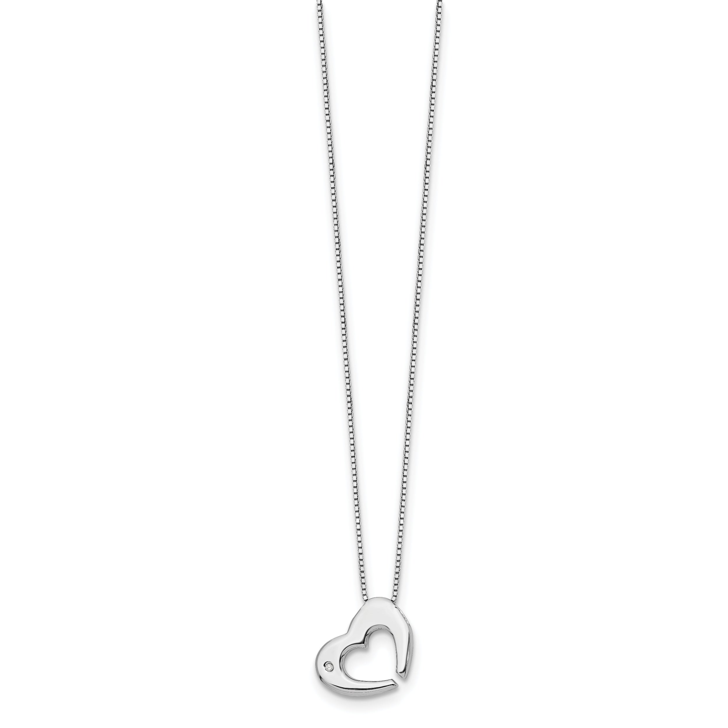 White Ice Sterling Silver Diamond Heart Necklace with Gift-Ready Polished Finish