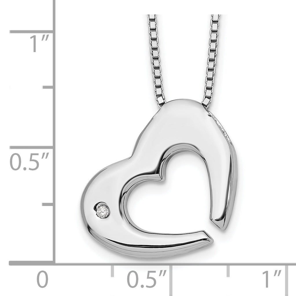 White Ice Sterling Silver Diamond Heart Necklace with Gift-Ready Polished Finish