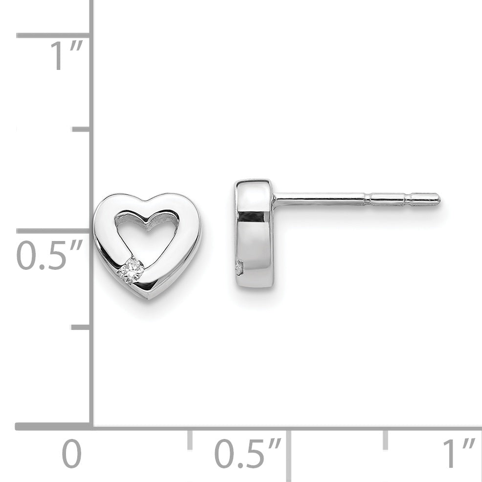 White Ice Sterling Silver Diamond Heart Earrings with Rhodium Polish