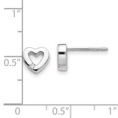White Ice Sterling Silver Diamond Heart Earrings with Rhodium Polish