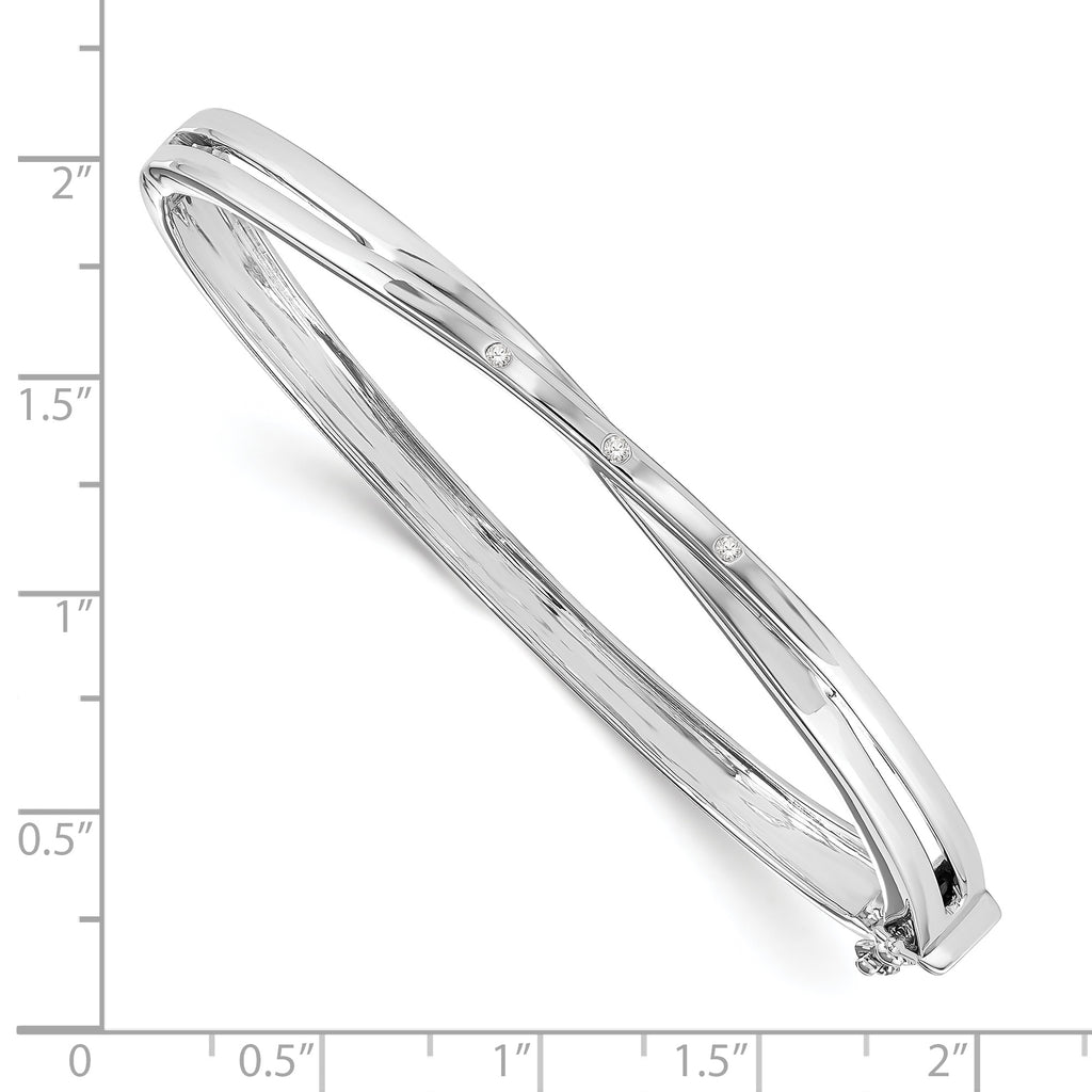 Sophia Jewelers Sterling Silver Diamond X Bangle with Rhodium Polish