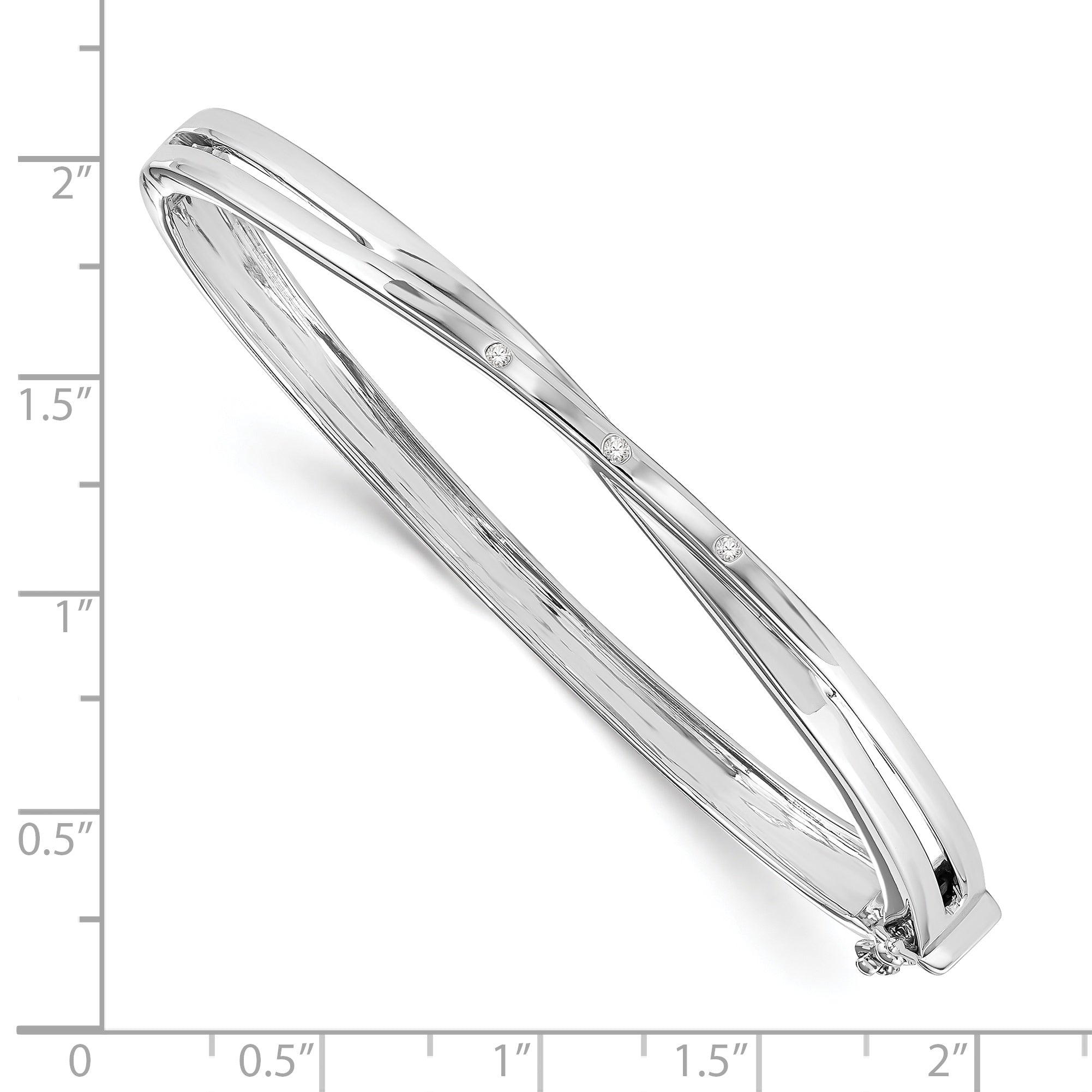 Sophia Jewelers Sterling Silver Diamond X Bangle with Rhodium Polish