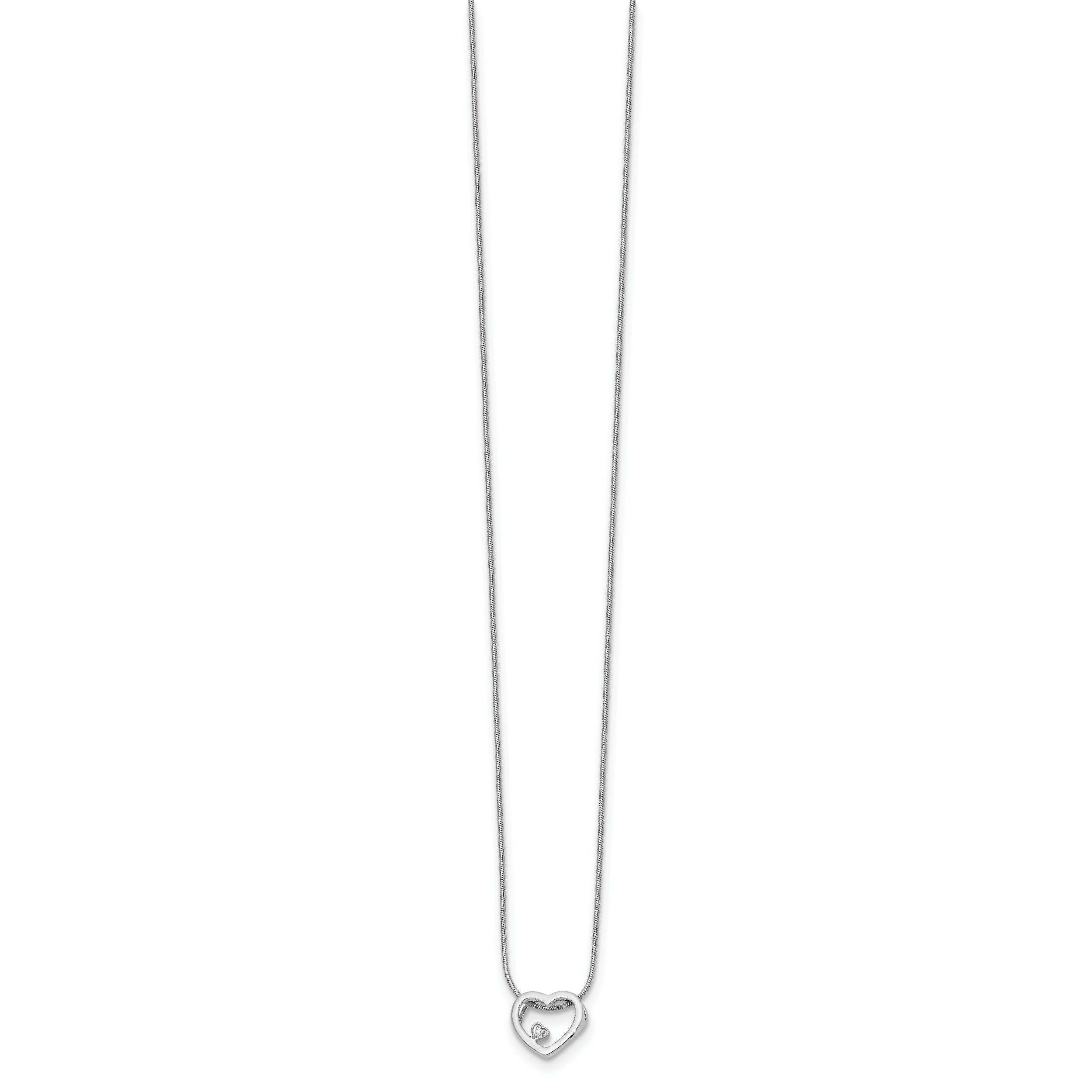 Sterling Silver Diamond Open Heart Necklace with Rhodium Polish and Extender