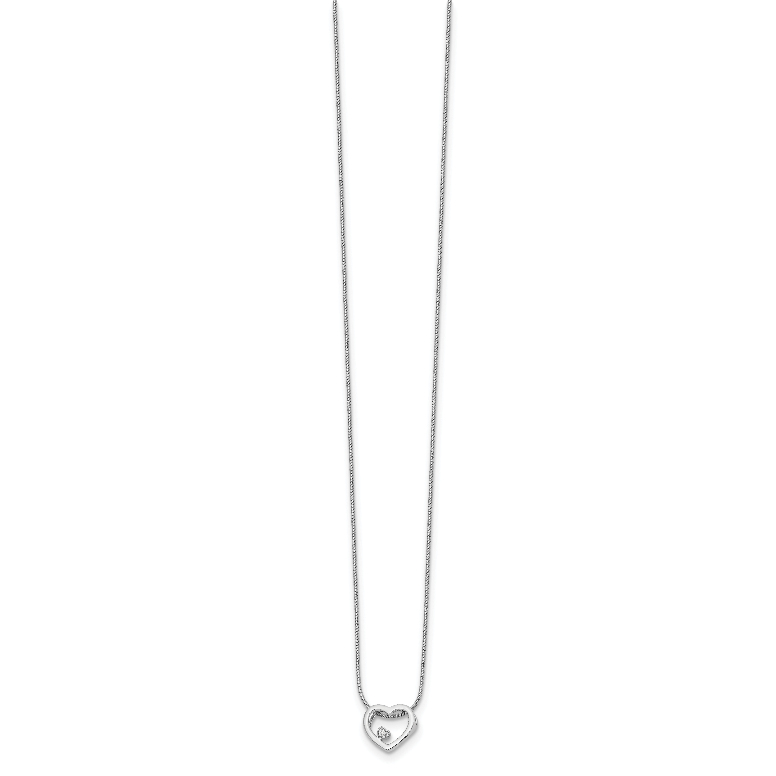 Sterling Silver Diamond Open Heart Necklace with Rhodium Polish and Extender Secondary image