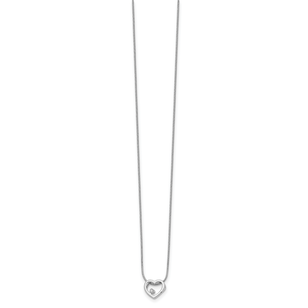 Sterling Silver Diamond Open Heart Necklace with Rhodium Polish and Extender