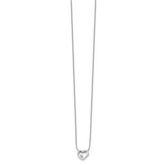 Sterling Silver Diamond Open Heart Necklace with Rhodium Polish and Extender