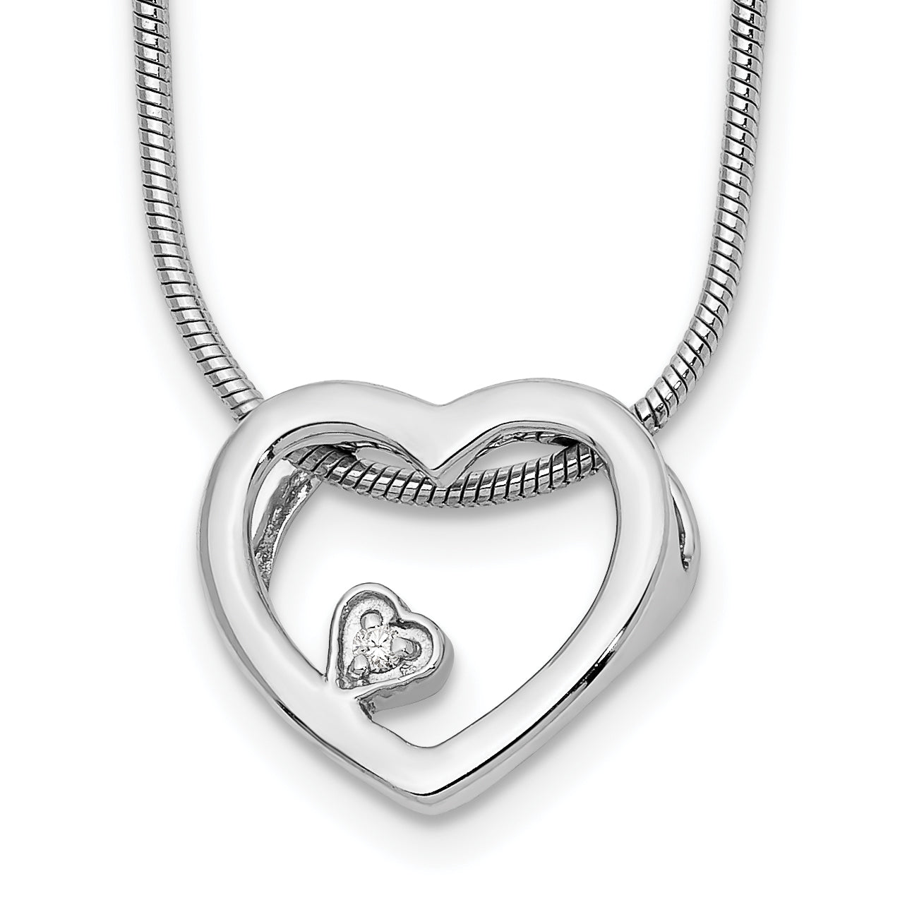 White Ice Sterling Silver Rhodium-plated 18 Inch Diamond Open Heart Necklace with 2 Inch Extender Main image