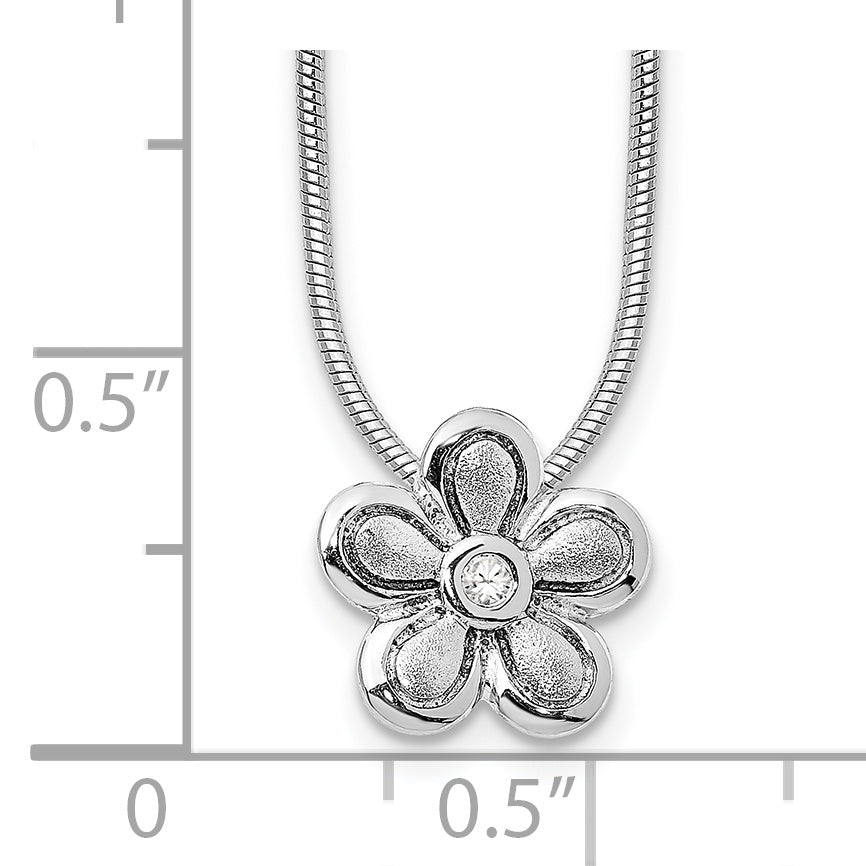 White Ice Sterling Silver Rhodium-plated Satin and Polished 18 Inch Diamond Flower Necklace with 2 Inch Extender