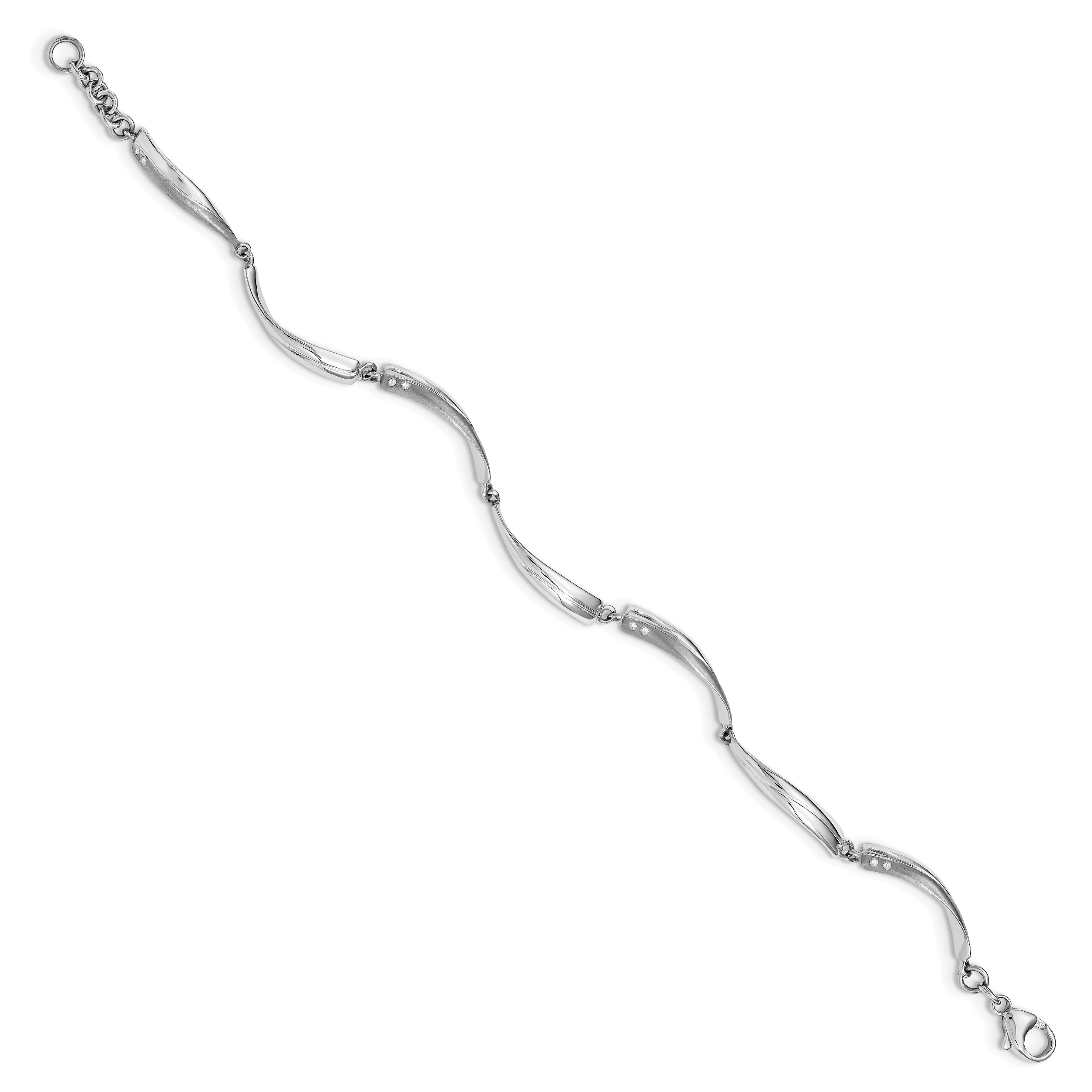 White Ice Sterling Silver Rhodium-plated Satin and Polished Diamond 7.5 Inch Bracelet with 1 Inch Extender Secondary image